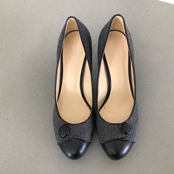 Nine West Size 8.5M Black/Grey Tweed High Heel Platform Pumps - Picture 2 of 5